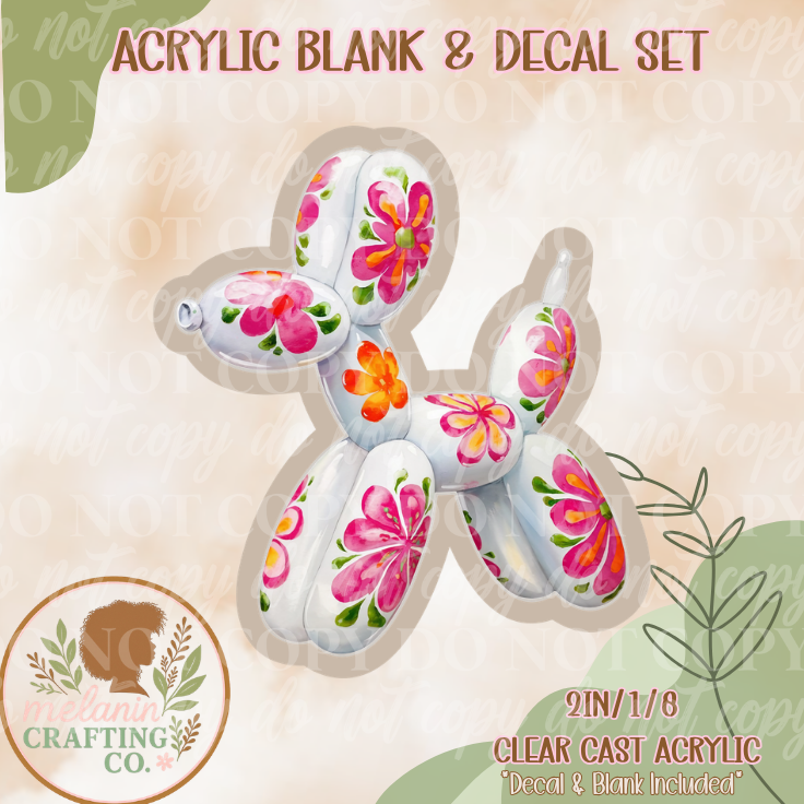 Pink Floral Balloon Dog Acrylic Blank & Decal Set