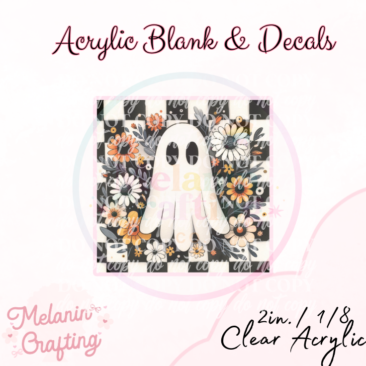 Checkered Floral Ghost Acrylic Blank & Decal Set