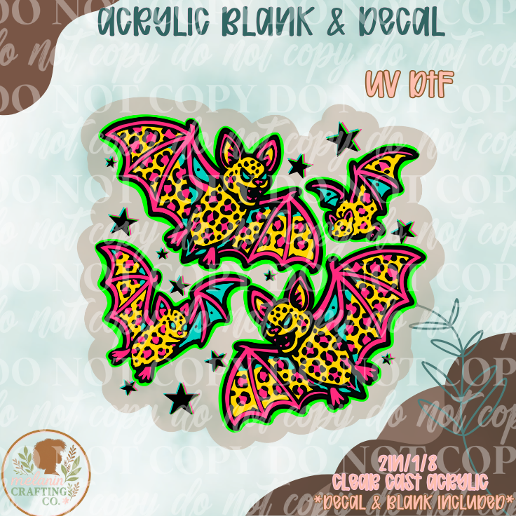 Leopard Bat Neon UV DTF Acrylic Blank Set