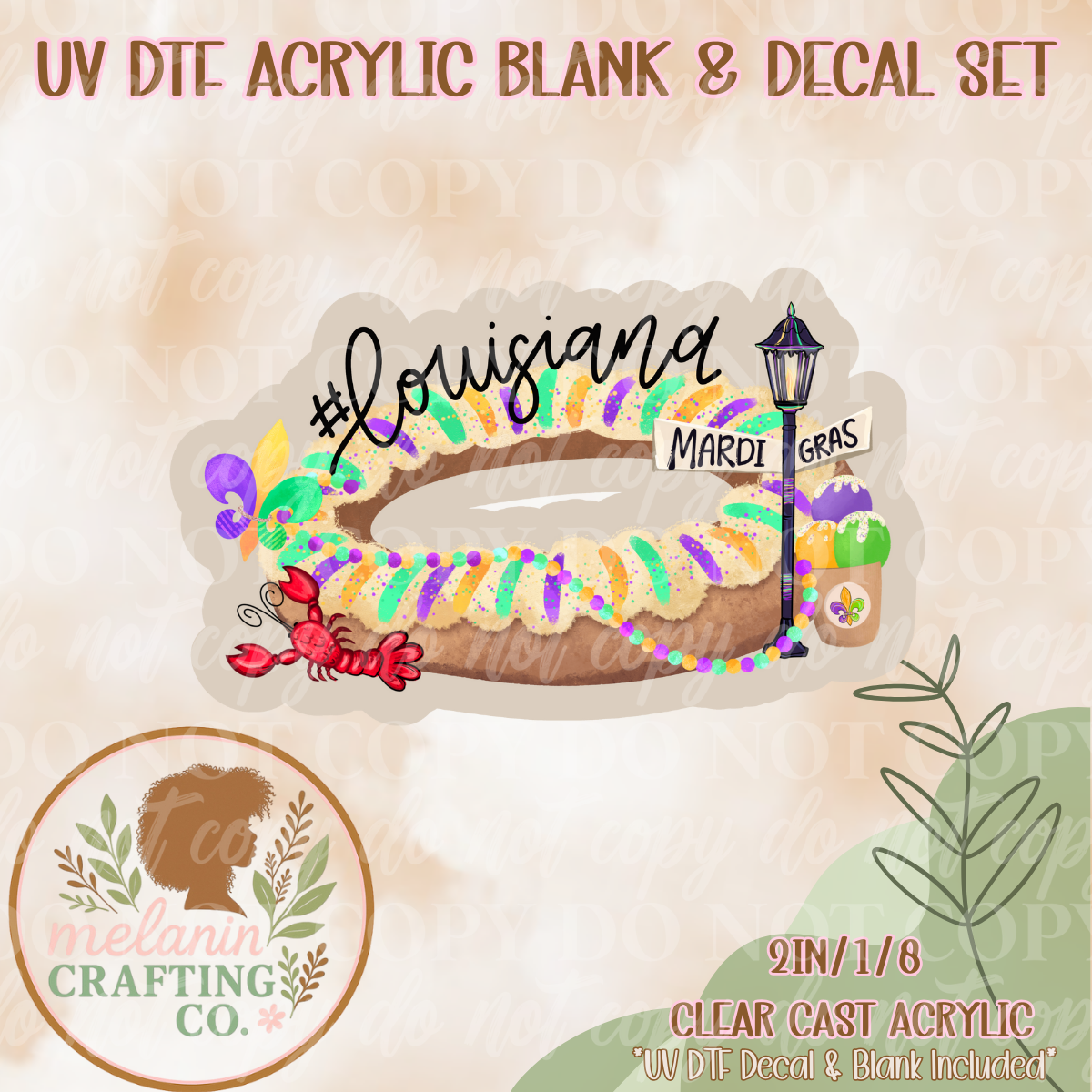Mardi Gras King Cake UV Dtf Acrylic Blank & Decal Set