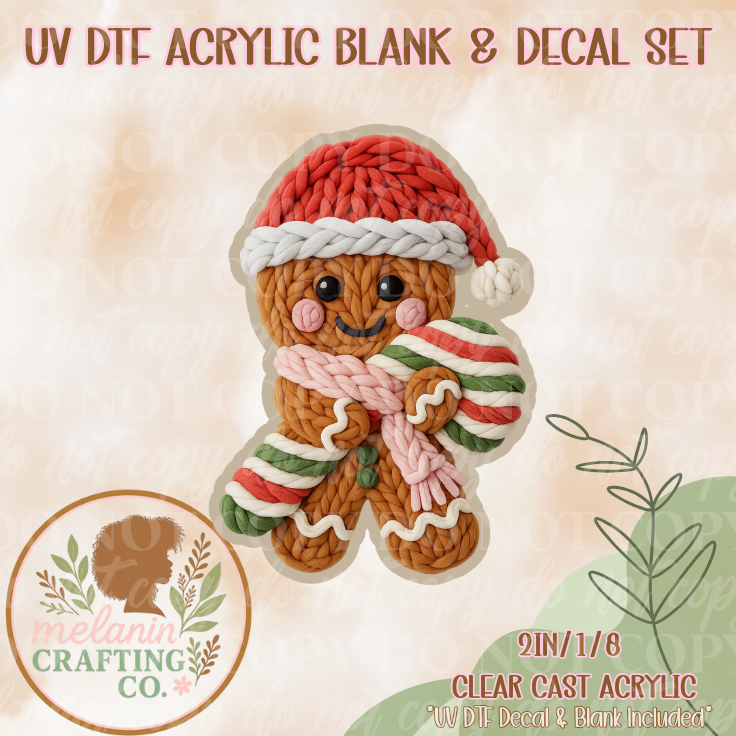 Candy Cane Crochet Gingerbread UV DTF Acrylic Blank & Decal Set