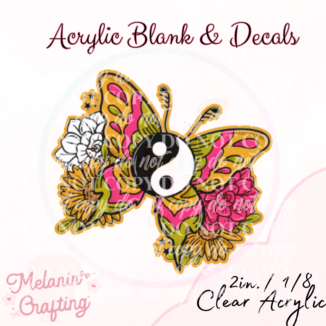 Ying Yang Butterfly Acrylic Blank & Decal Set
