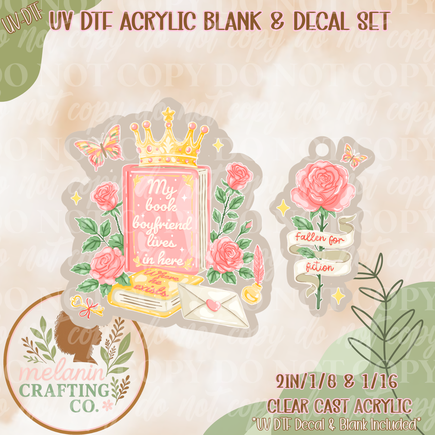 Book Boyfriend Lives Here UV Dtf Acrylic Blank Set (Charm Included)