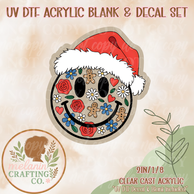 Christmas Smiley DTF Acrylic Blank & Decal Set