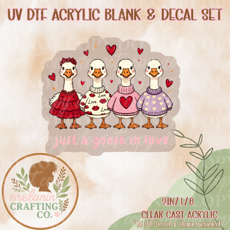 Goose In Love UV Dtf Acrylic Blank & Decal Set