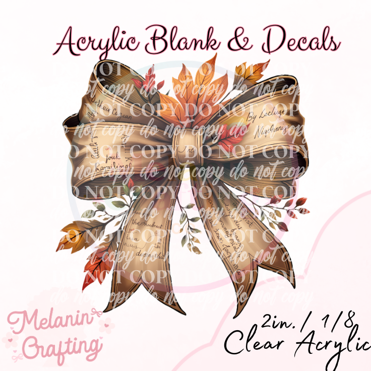 Scripture Fall Bow Acrylic Blank & Decal Set