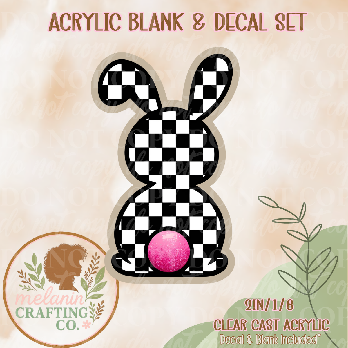 Checkered Pink Bunny Acrylic Blank & Decal Set