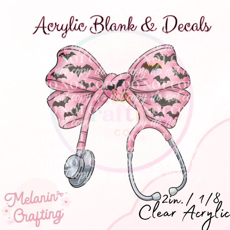 Pink Bats Stethoscope Acrylic Blank & Decal Set