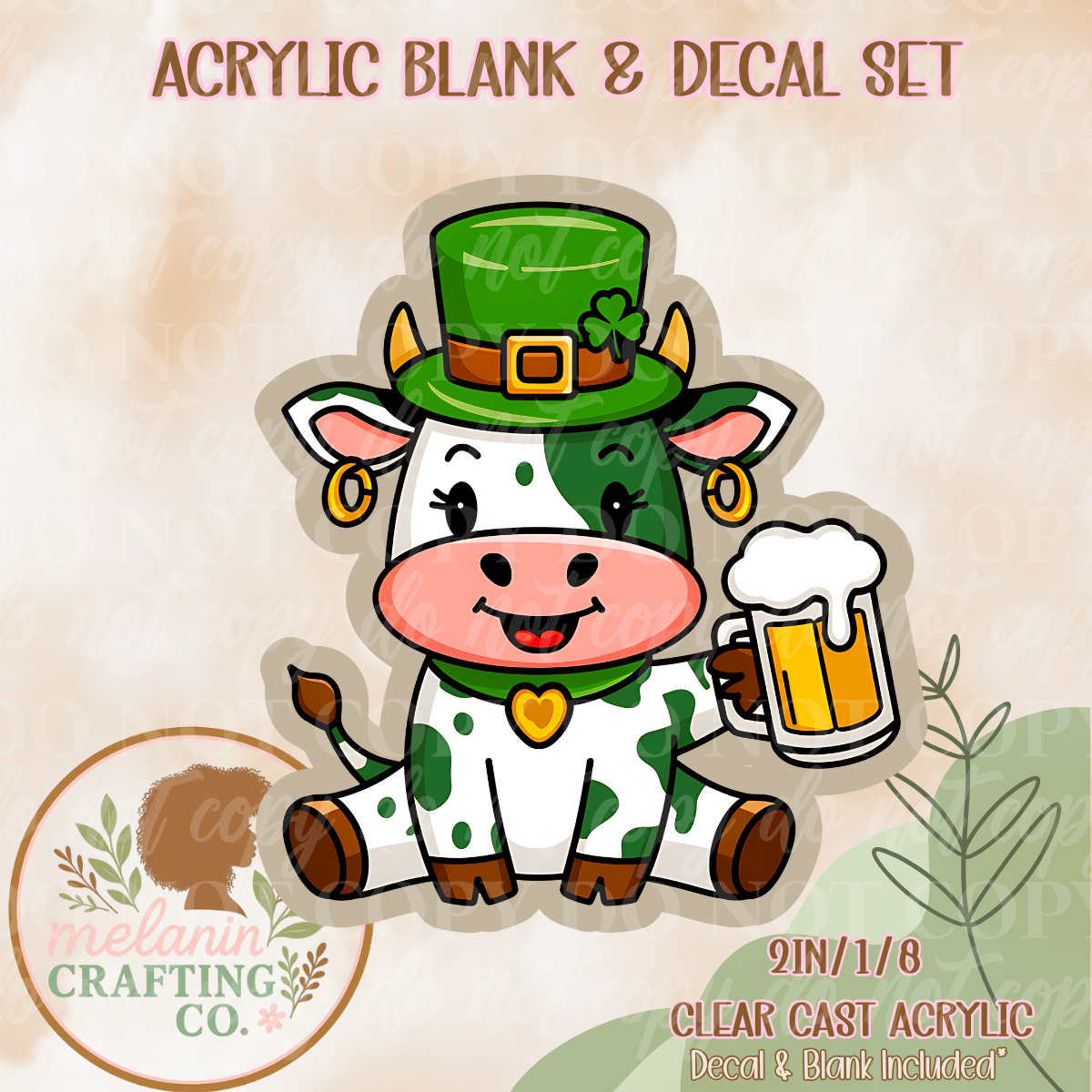 Irish Cow Acrylic Blank & Decal Set