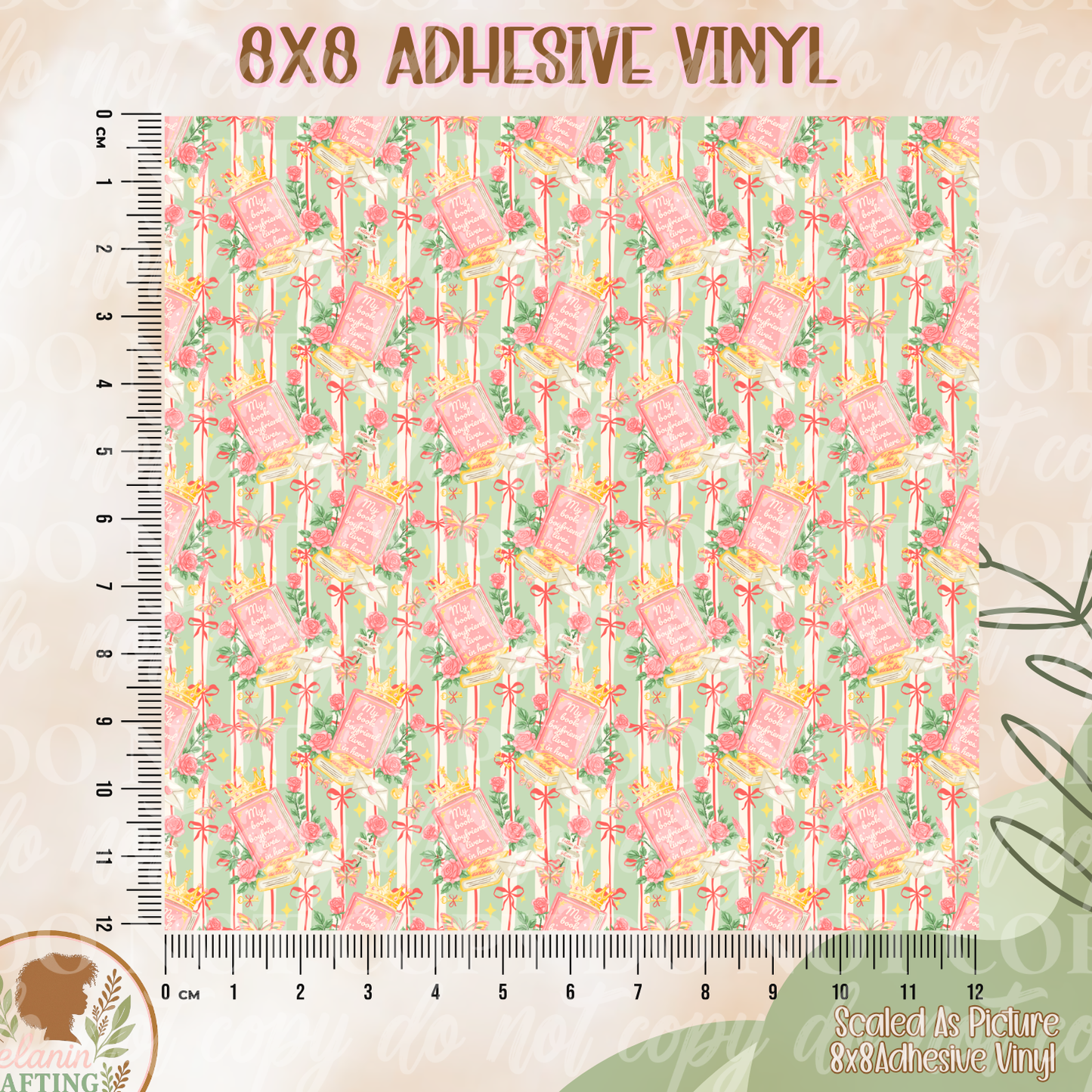 Book Boyfriend Lives Here 8x8 Adhesive Vinyl