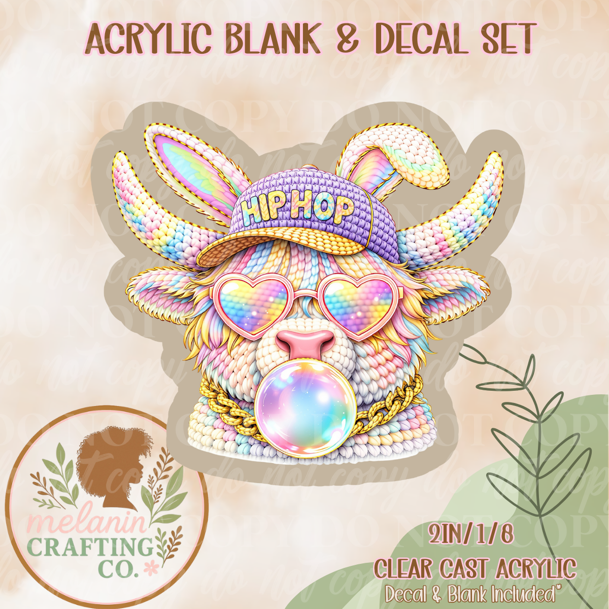 Hip Hop Cow Acrylic Blank & Decal Set