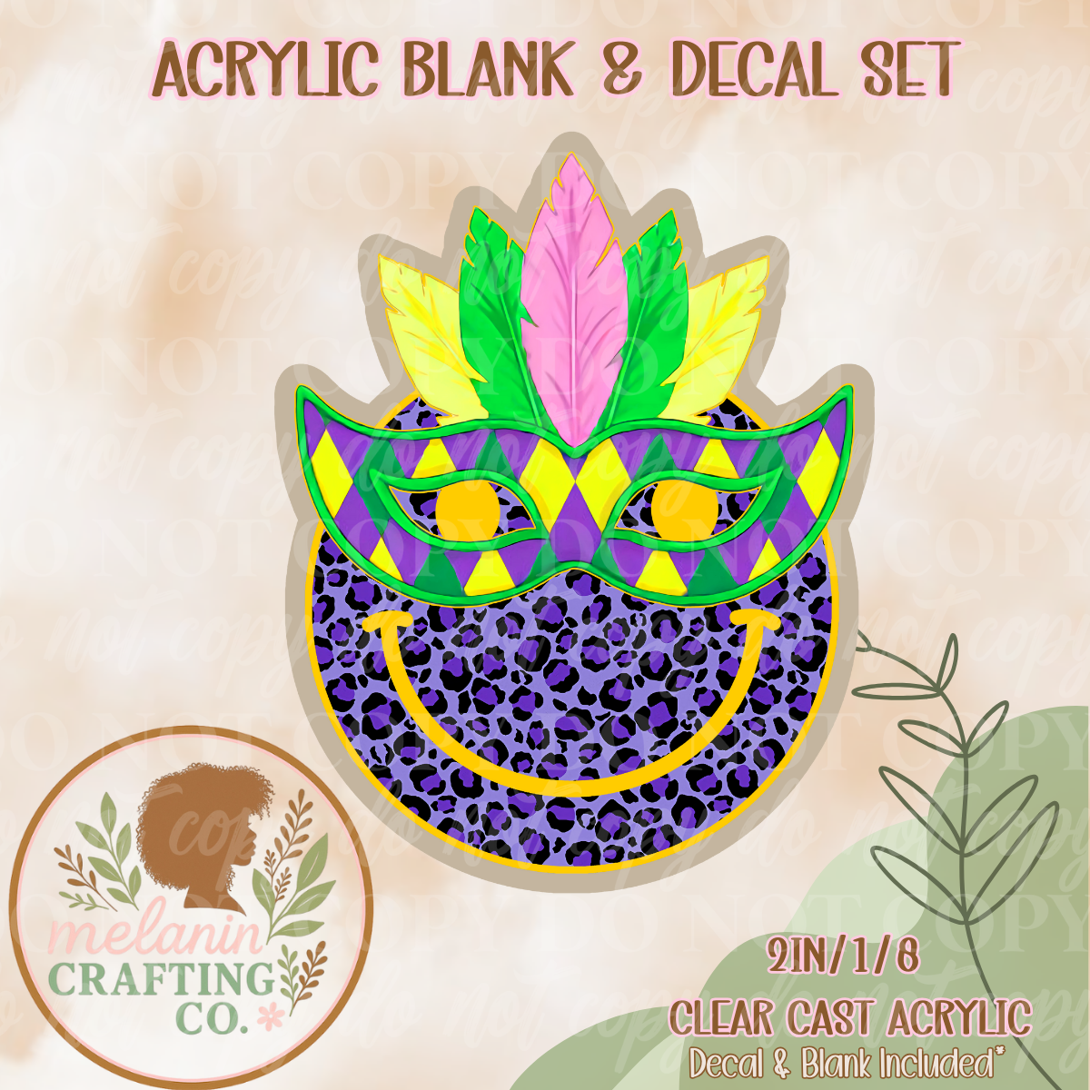 Smiley Mardi Grad Acrylic Blank & Decal Set