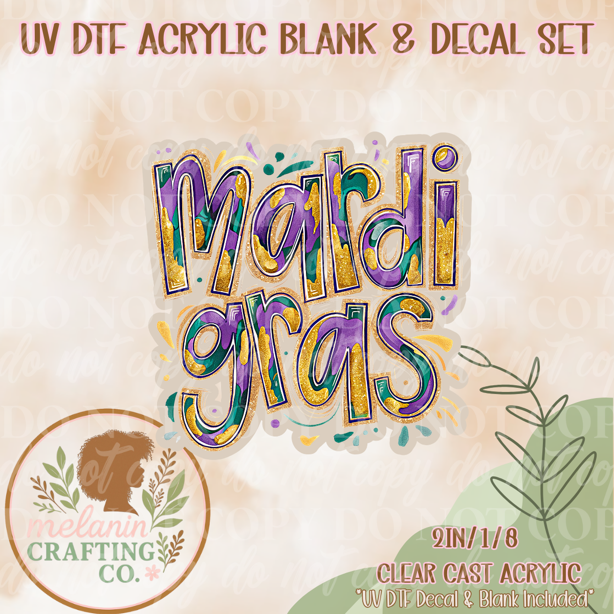Mardi Gras UV DTF Acrylic Blank & Decal Set