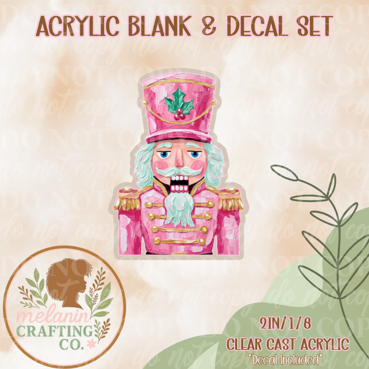 Pink Paint Brushstroke Nutcracker Acrylic Blank & Decal Set