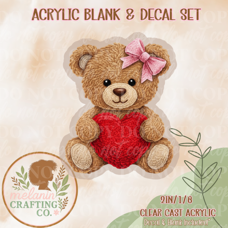 Teddy Love Bow Acrylic Blank & Decal Set