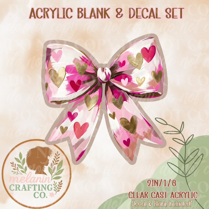 Brushstroke Heart Bow Acrylic Blank & Decal Set