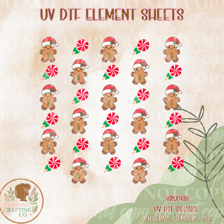 Peppermint Gingerbread 4x4 UV Dtf Element Sheet