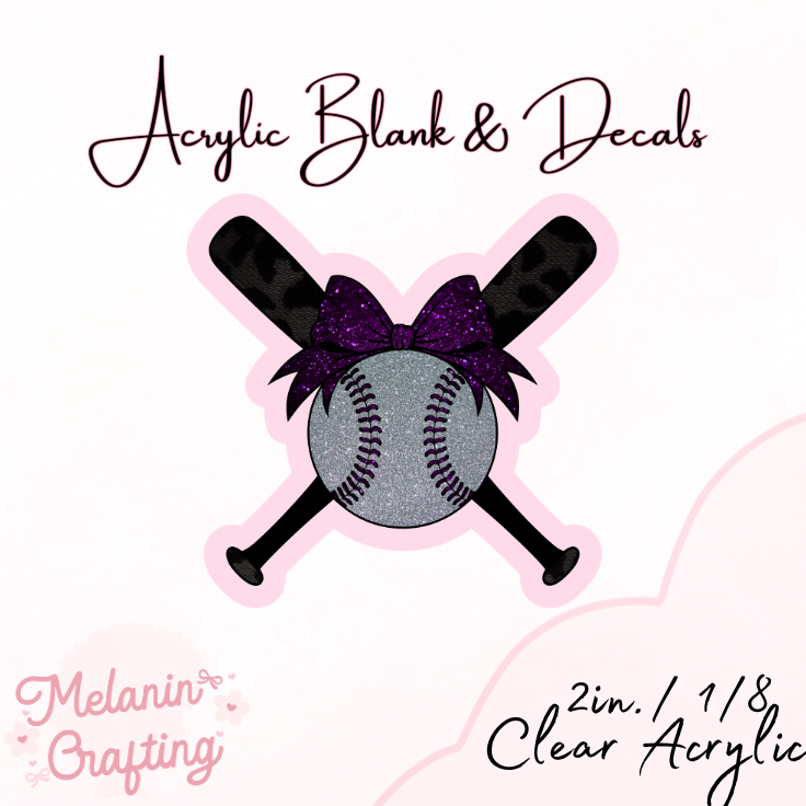 Baseball Bow Acrylic Blank & Decal Set