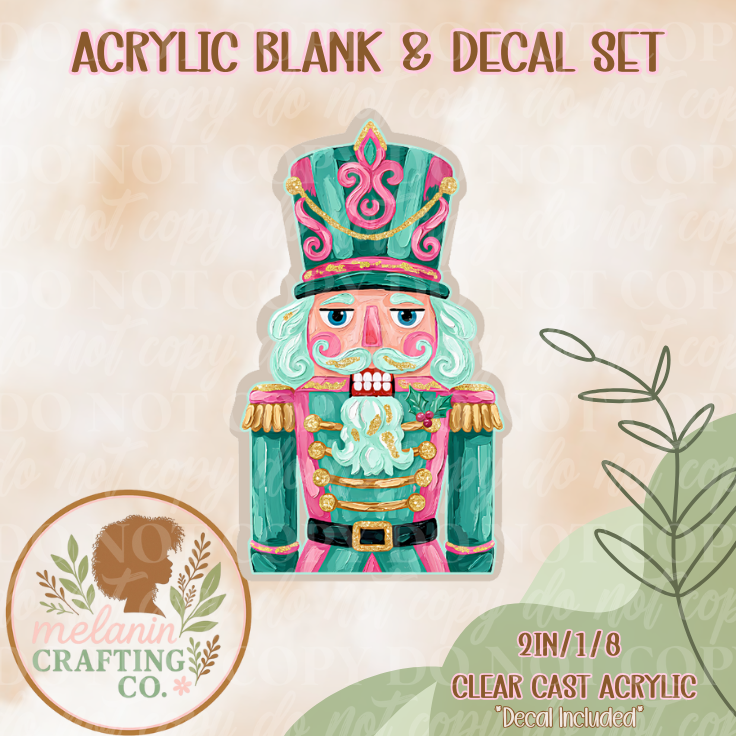 Teal Paint Brushstroke Nutcracker Acrylic Blank & Decal Set