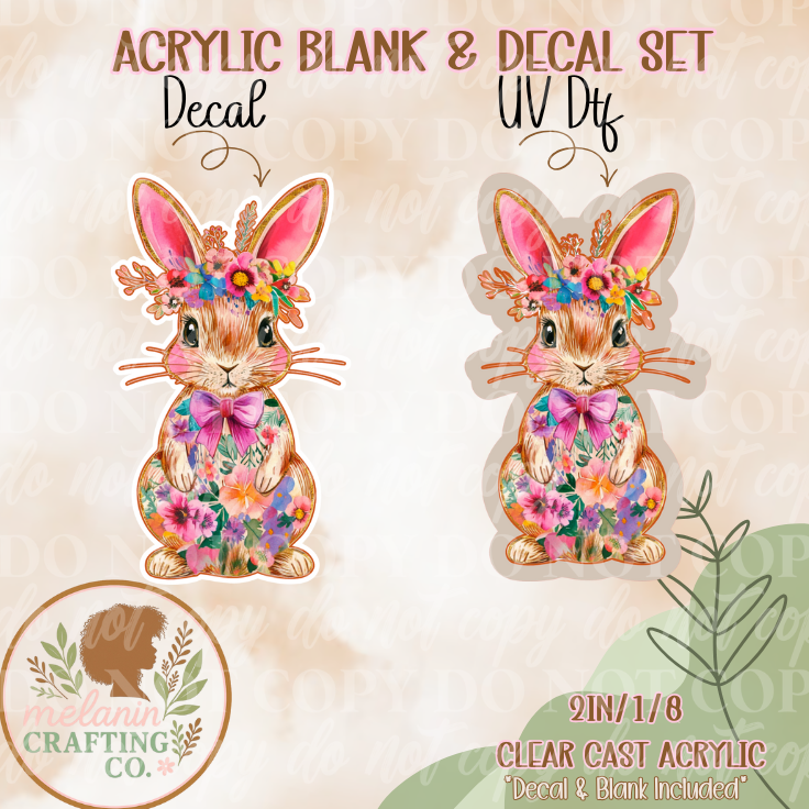 Boho Floral Bunny Acrylic Blank & Decal Set