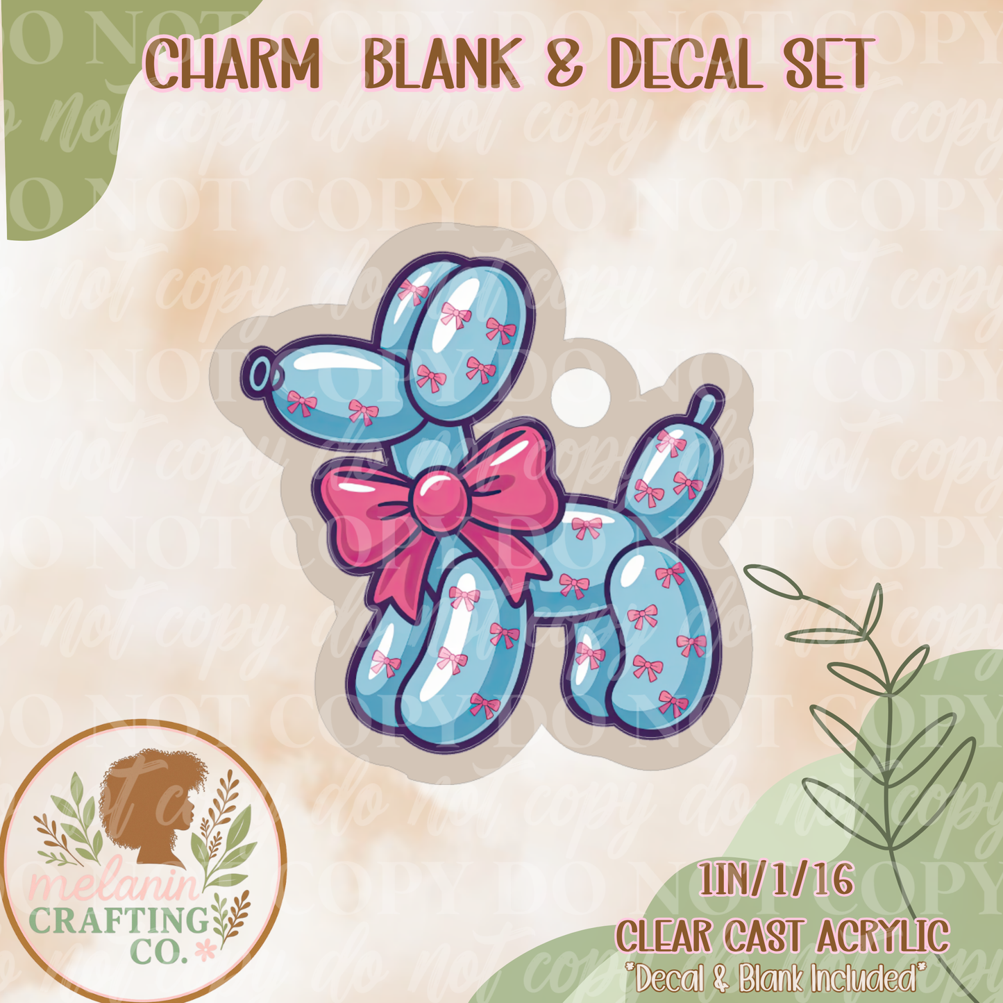 Pink Balloon Dog Charm & Decal Set
