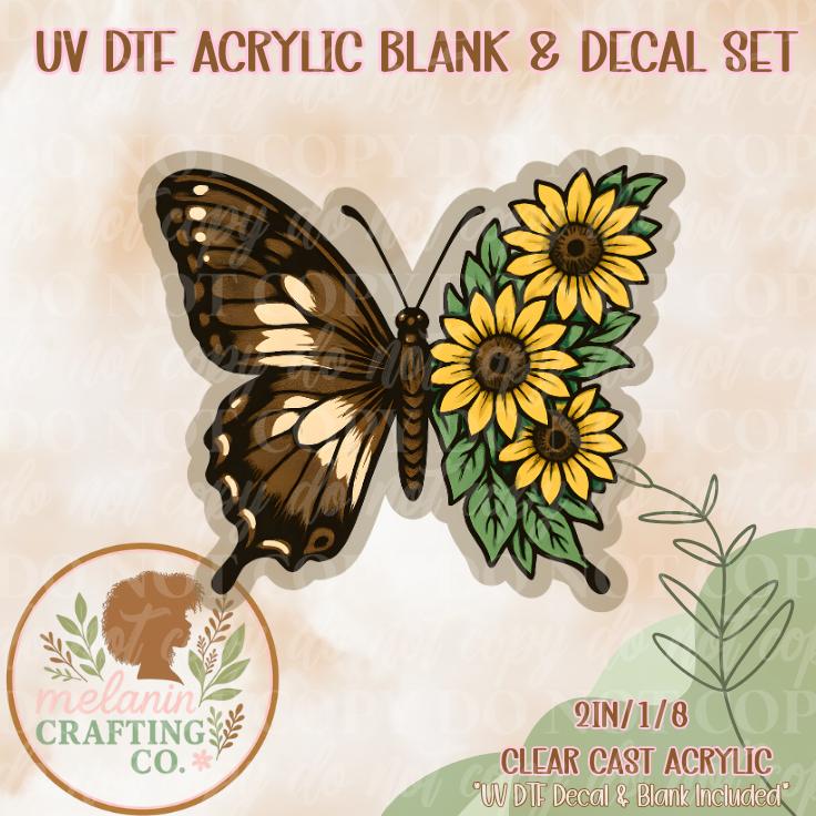 Golden Sunflower Wings UV Dtf Acrylic Blank & Decal Set