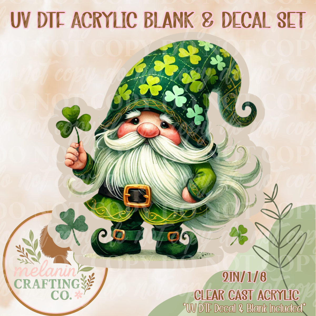 Shamrock Gnome UV Dtf Acrylic Blank & Decal Set