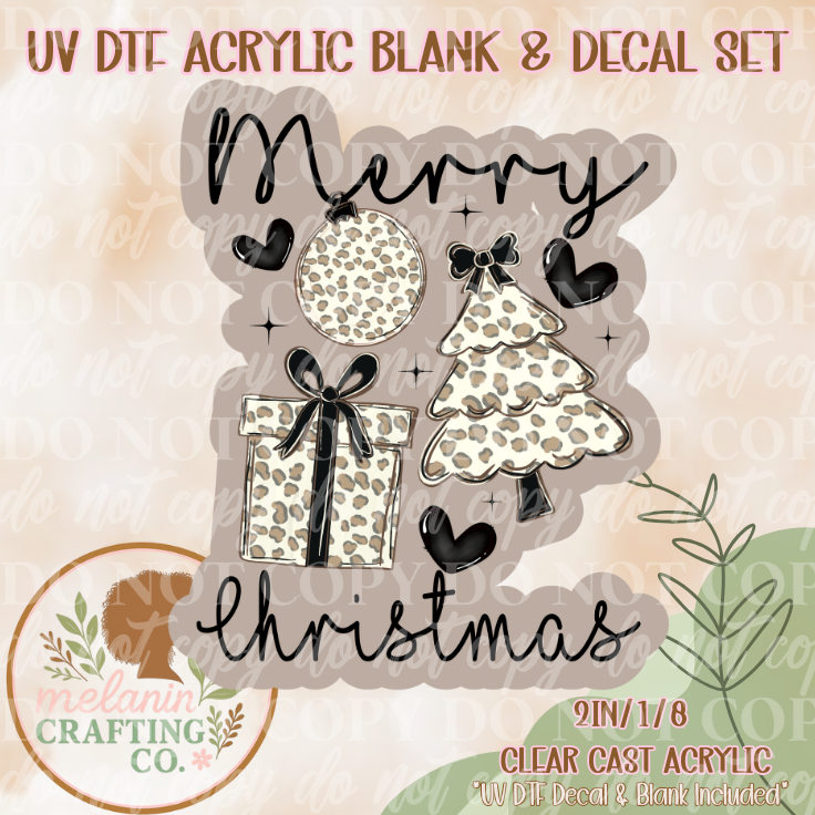 Merry Christmas Cheetah UV DTF Acrylic Blank & Decal Set