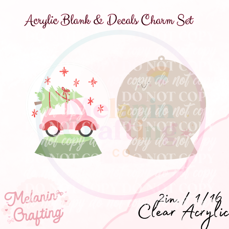 Christmas Car Snowglobe Charm & Decal Set