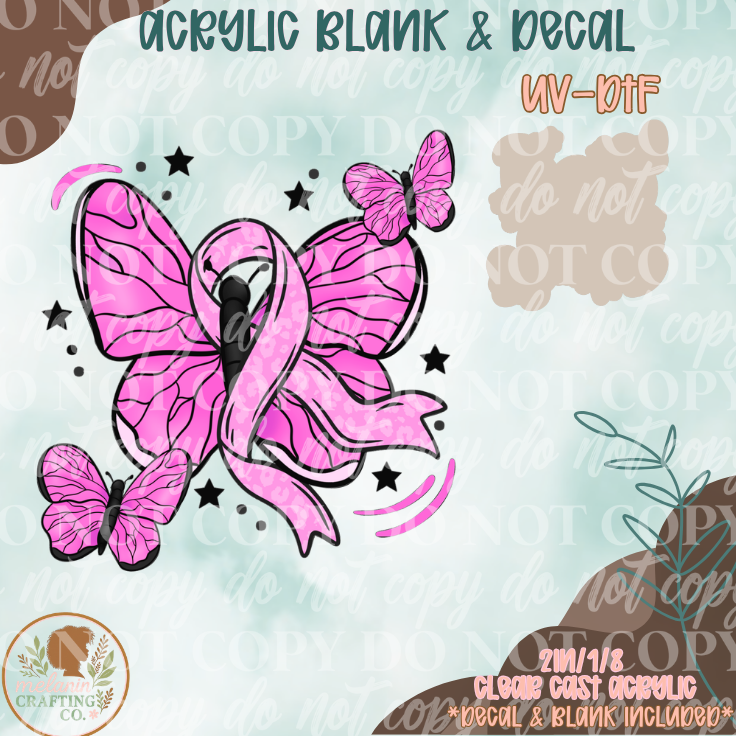 Breast Cancer Butterfly UV DTF Acrylic Blank Set