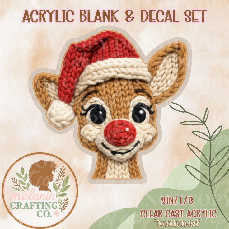 Crochet Rudolph Acrylic Blank & Decal Set