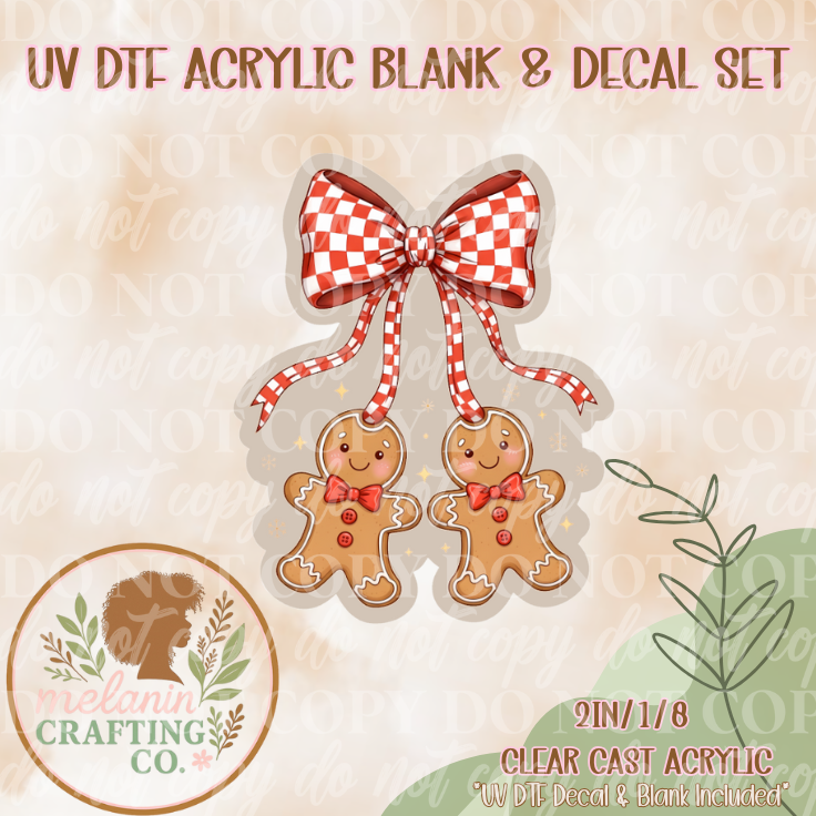 Gingerbread Checkered Bow UV DTF Acrylic Blank & Decal Set