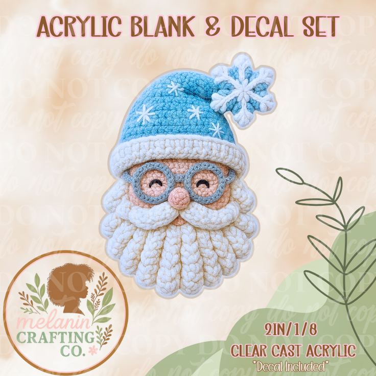 Blue Yarn Santa Acrylic Blank & Decal Set