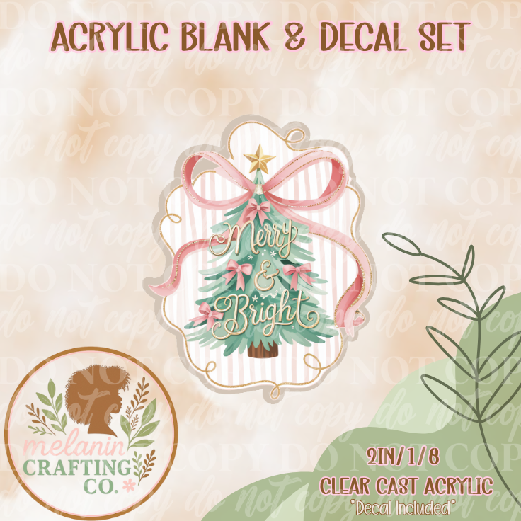 Merry & Bright Stripes Acrylic Blank & Decal Set