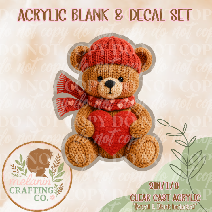 Crochet Teddy Love Acrylic Blank & Decal Set