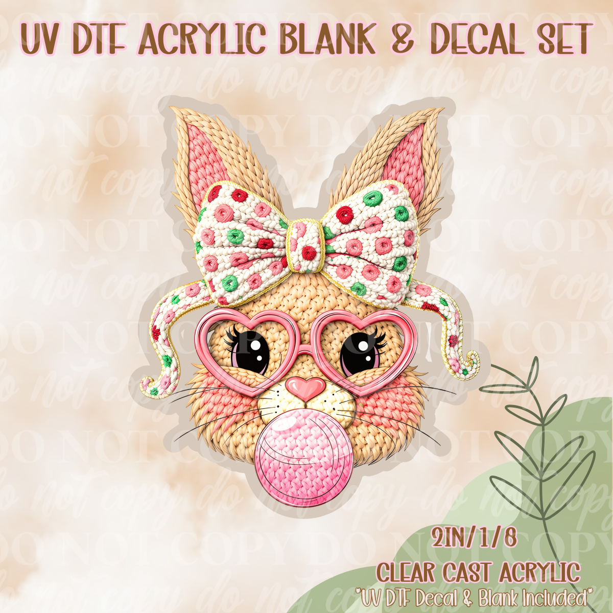 Preppy Easter Bunny UV Dtf Acrylic Blank & Decal Set