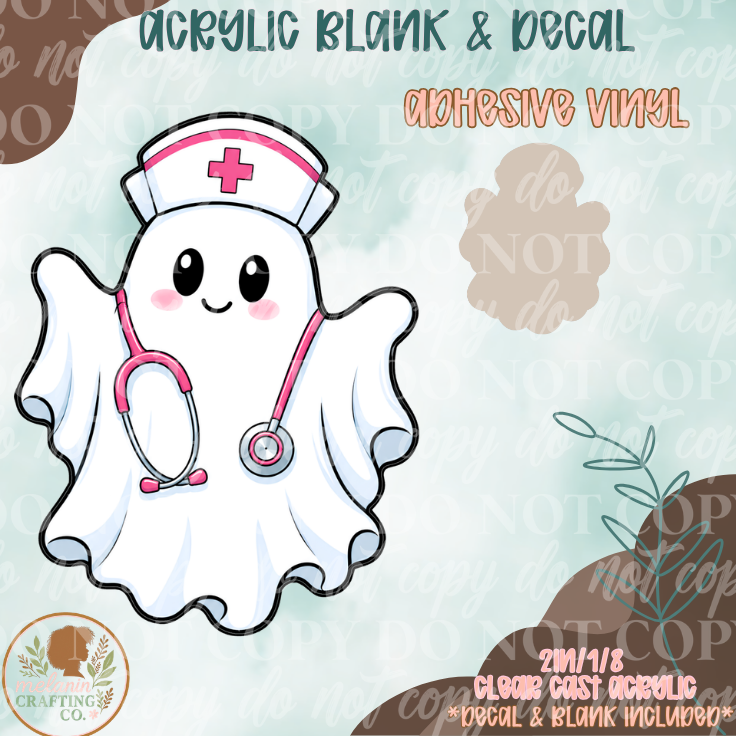 Breast Cancer Boo Ghost Acrylic Blank & Decal Set