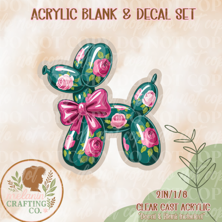 Floral Balloon Dog Acrylic Blank & Decal Set