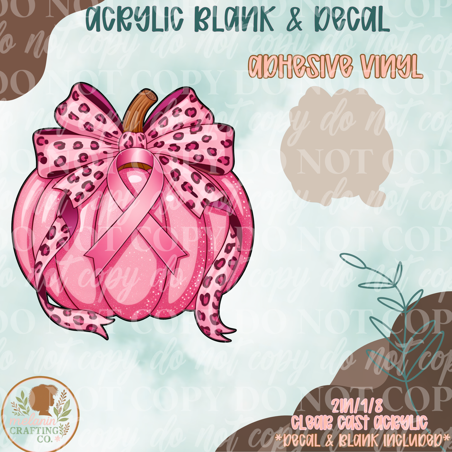 Pink Ribbon Pumpkin Acrylic Blank & Decal Set