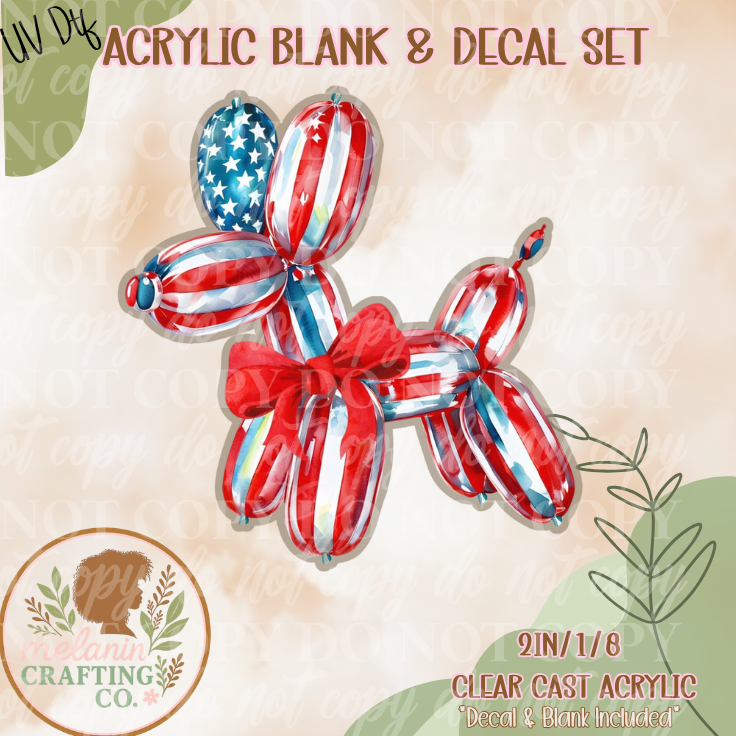 Stars & Stripes Balloon Dog UV Dtf Acrylic Blank Set