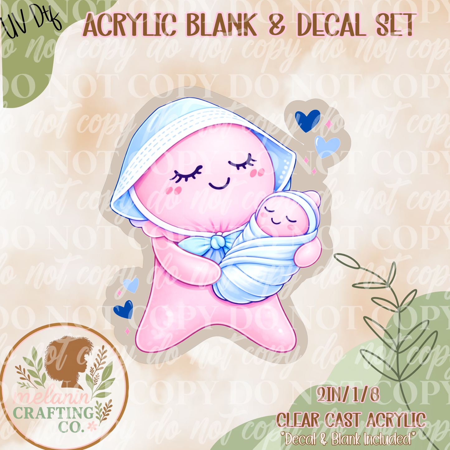 NICU Glove Doll Pink UV Dtf Acrylic Blank Set