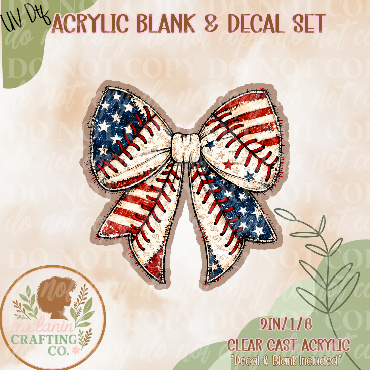 USA Baseball Bow UV Dtf Acrylic Blank Set