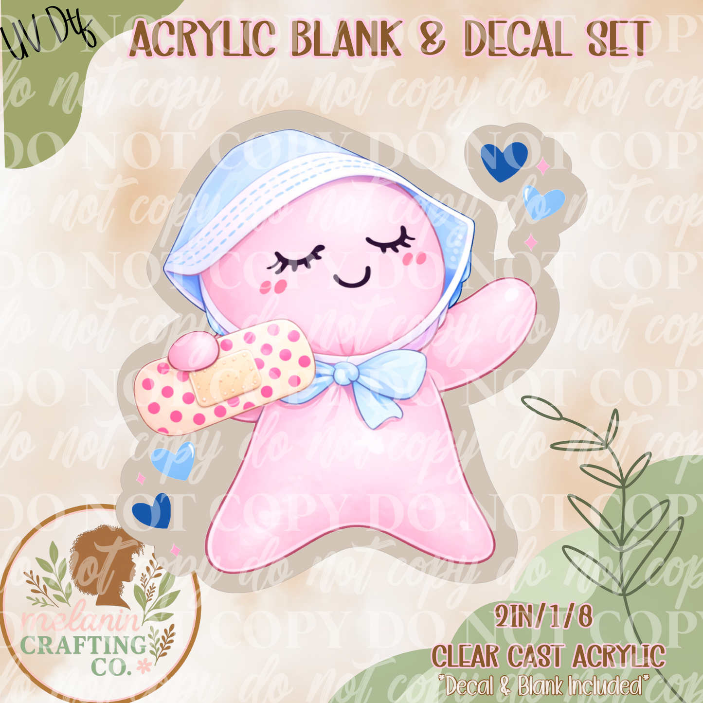 Bandaid Glove Doll Pink UV Dtf Acrylic Blank Set