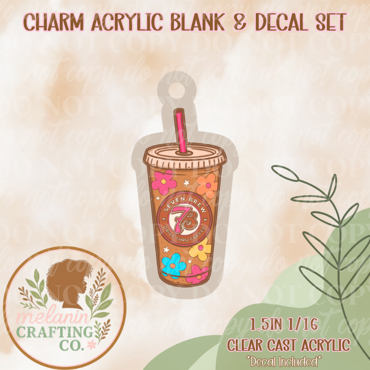 Groovy Coffee Charm Acrylic Blank & Decal Charm Set)