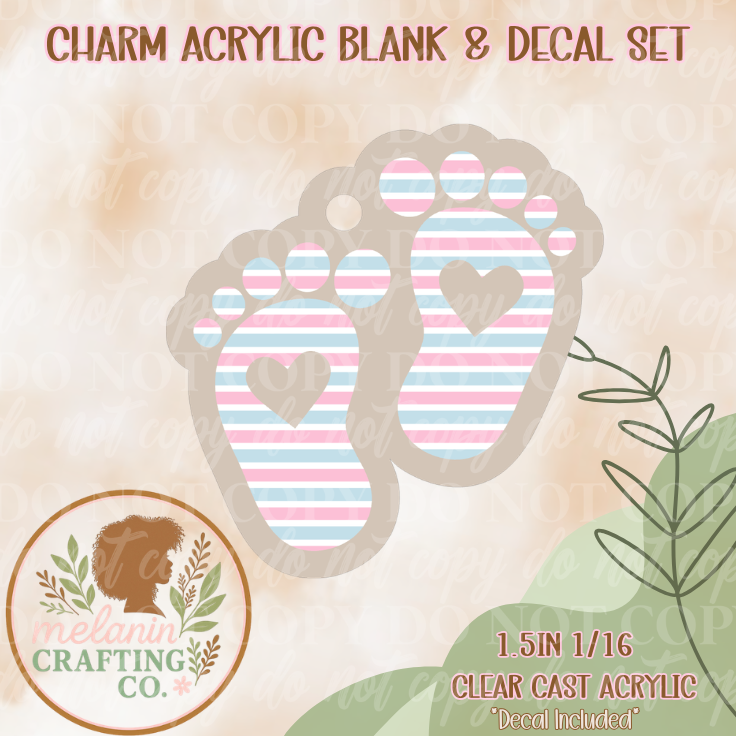 Baby Footprint Heart Acrylic Blank & Decal Charm Set