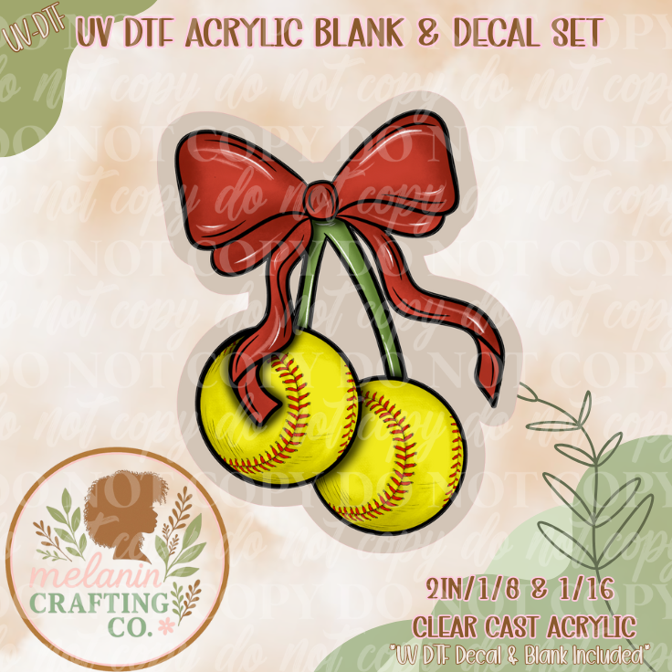 Softball Cherries UV DTF Acrylic Blank Set