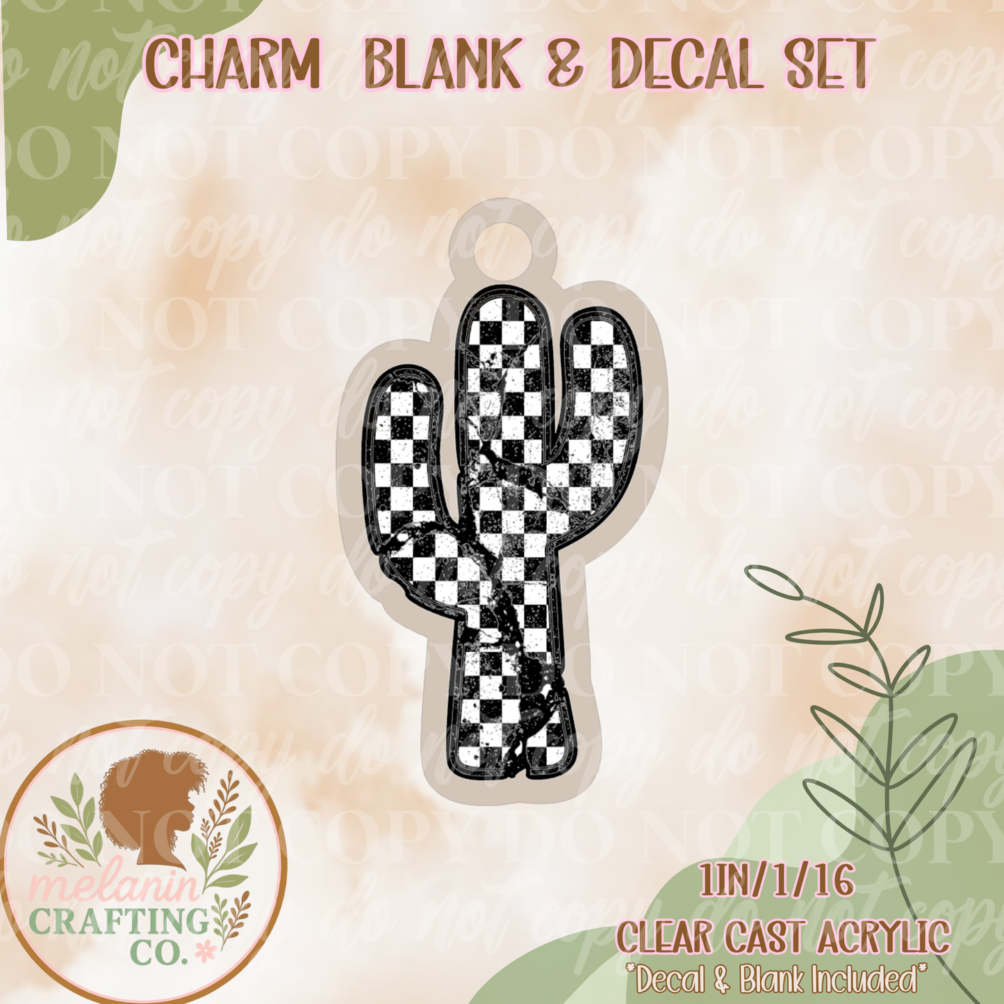 Distress Checkered Cactus UV DTF Charm & Decal Set