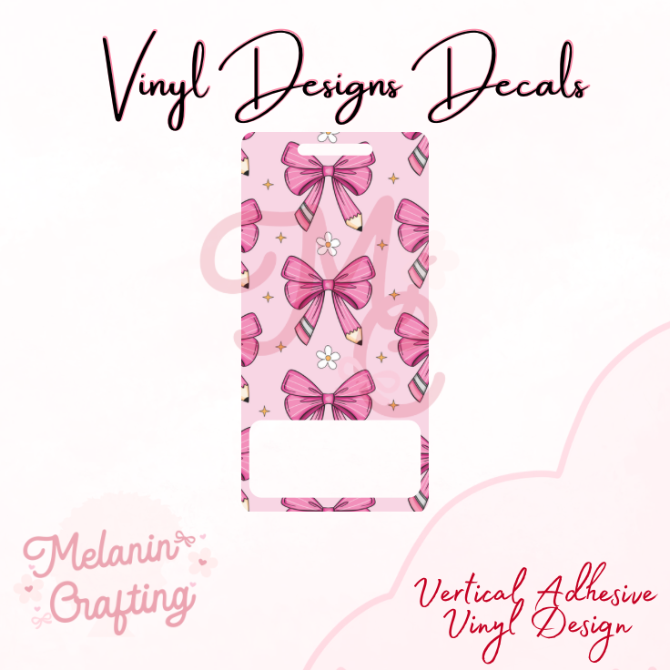 Pink Teacher Bow Vertical Vinyl Decal