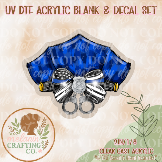 Police Hat Coquette Bow UV DTF Acrylic Blank & Decal Set
