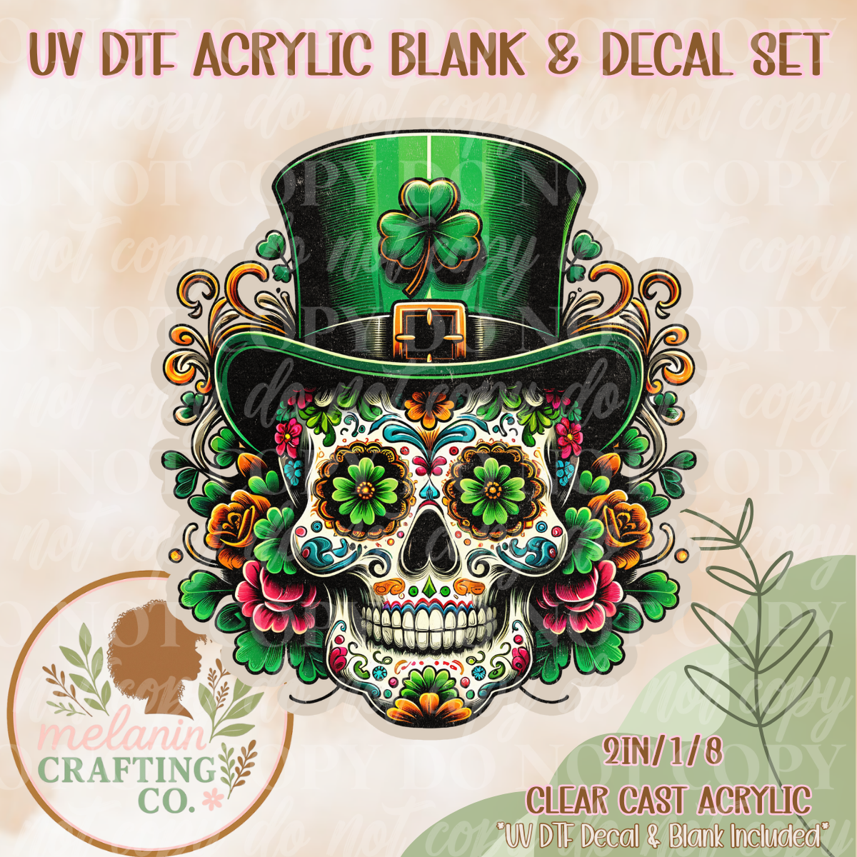 Lucky Sugar Skull UV Dtf Acrylic Blank & Decal Set